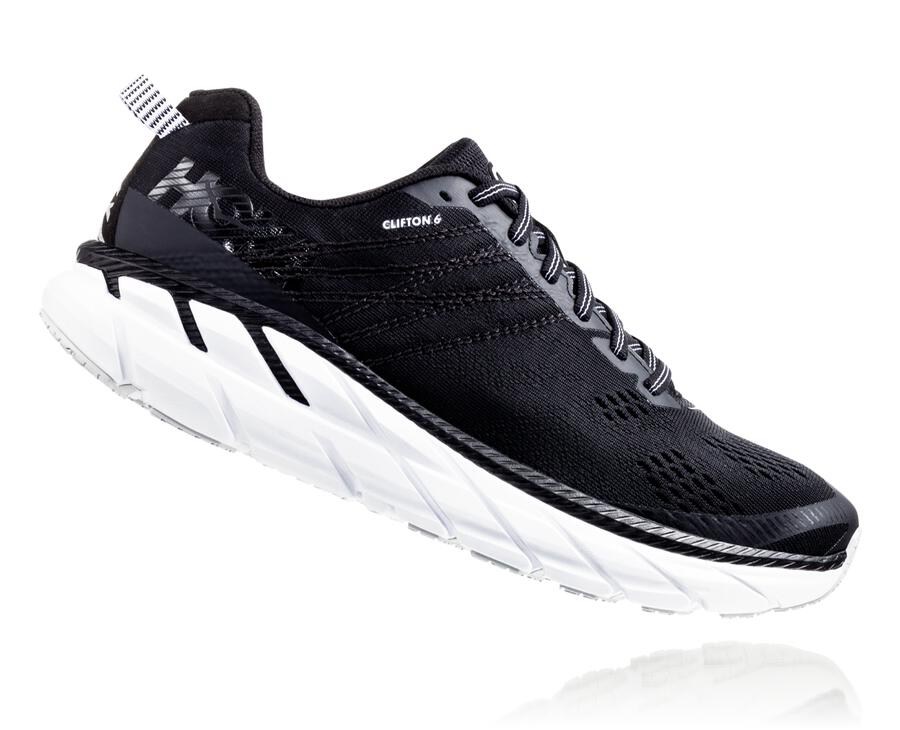 Hoka One One Walking Shoes Womens Black/White - Clifton 6 - 91460QHYV